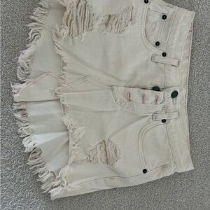 Carmar Cream Distressed Mini Skirt